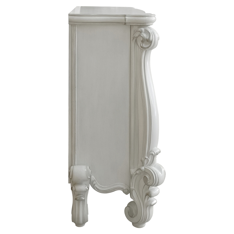 Afuera Living Wooden Fireplace with Carvings in Bone White Finish