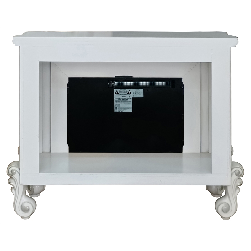 Afuera Living Wooden Fireplace with Carvings in Bone White Finish