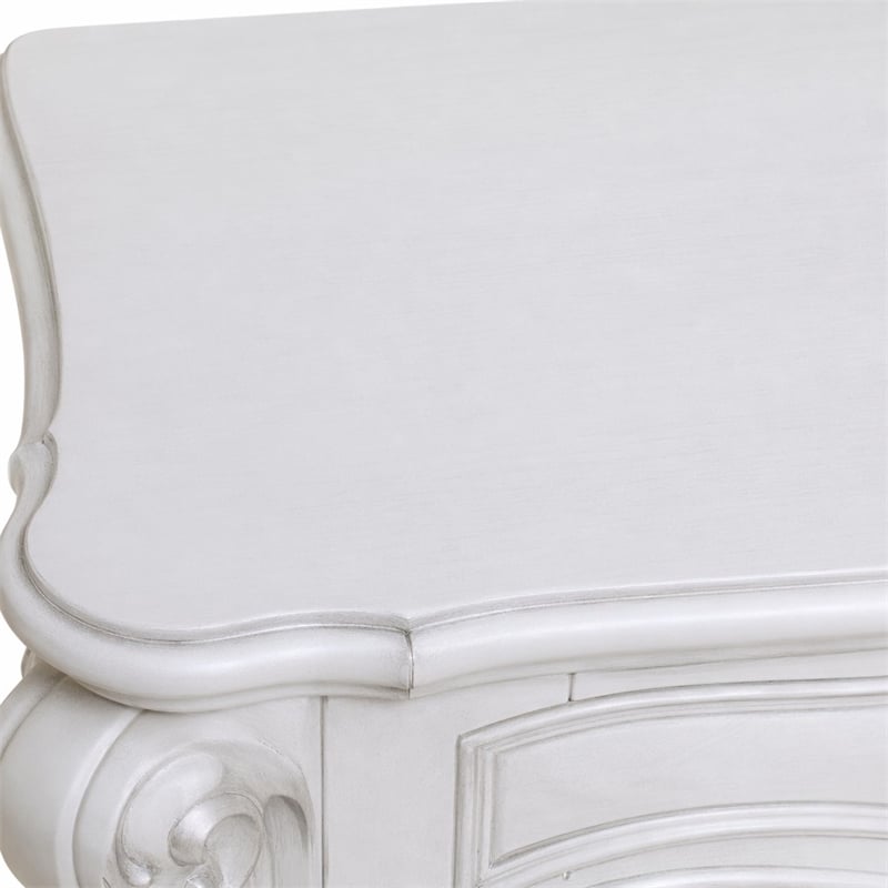Afuera Living Wooden Fireplace with Carvings in Bone White Finish