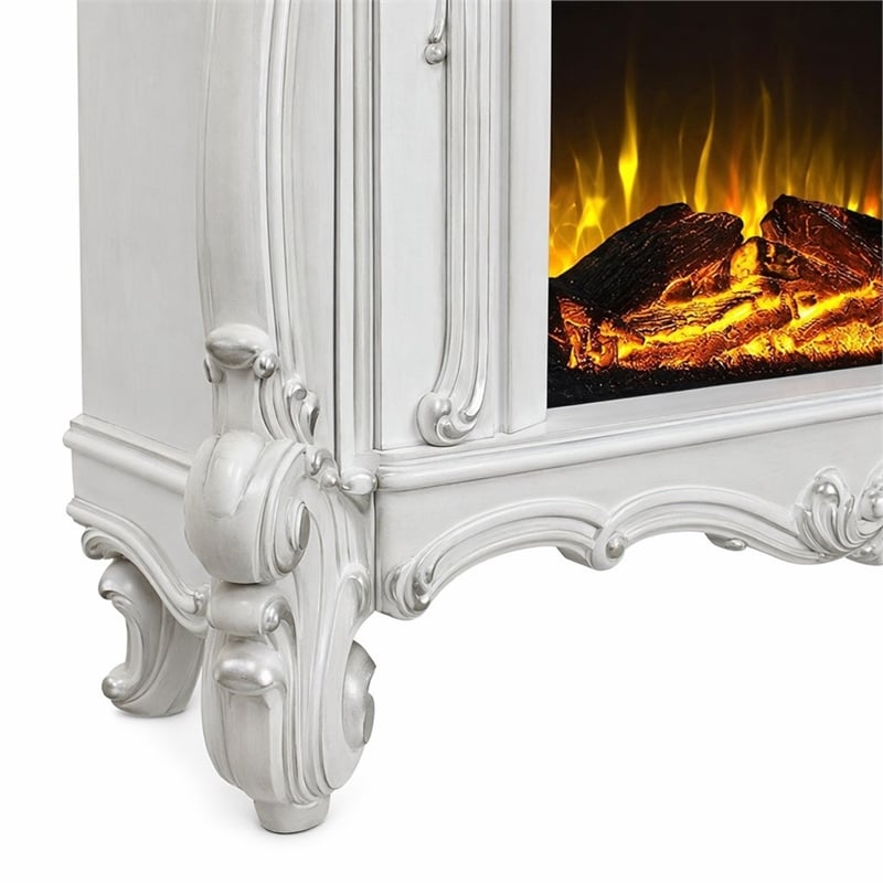 Afuera Living Wooden Fireplace with Carvings in Bone White Finish