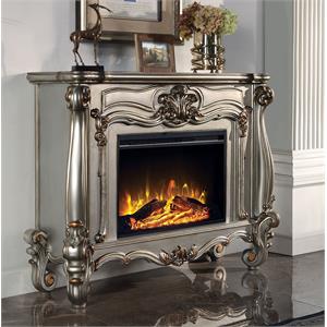 Afuera Living Wooden Fireplace with Carvings in Antique Platinum Finish