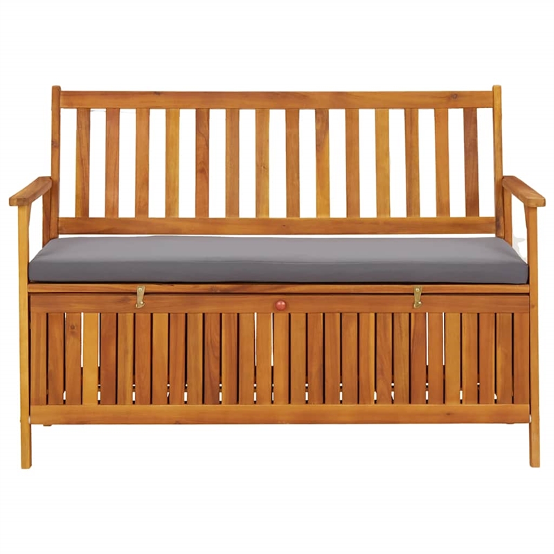 Afuera Living Acacia Wood Storage Bench with Dark Gray Cushion