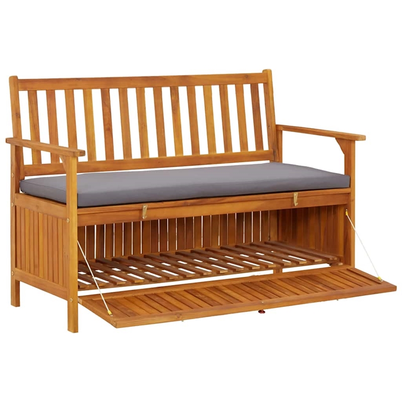 Afuera Living Acacia Wood Storage Bench with Dark Gray Cushion