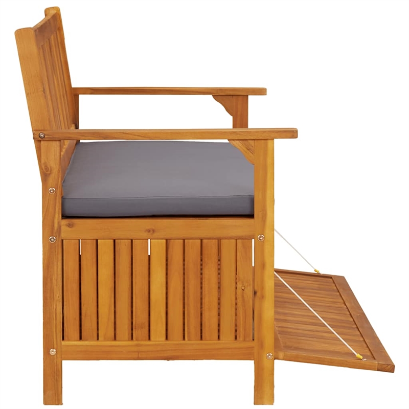 Afuera Living Acacia Wood Storage Bench with Dark Gray Cushion