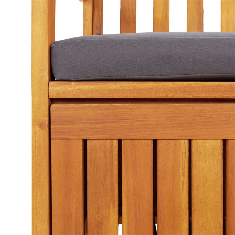 Afuera Living Acacia Wood Storage Bench with Dark Gray Cushion
