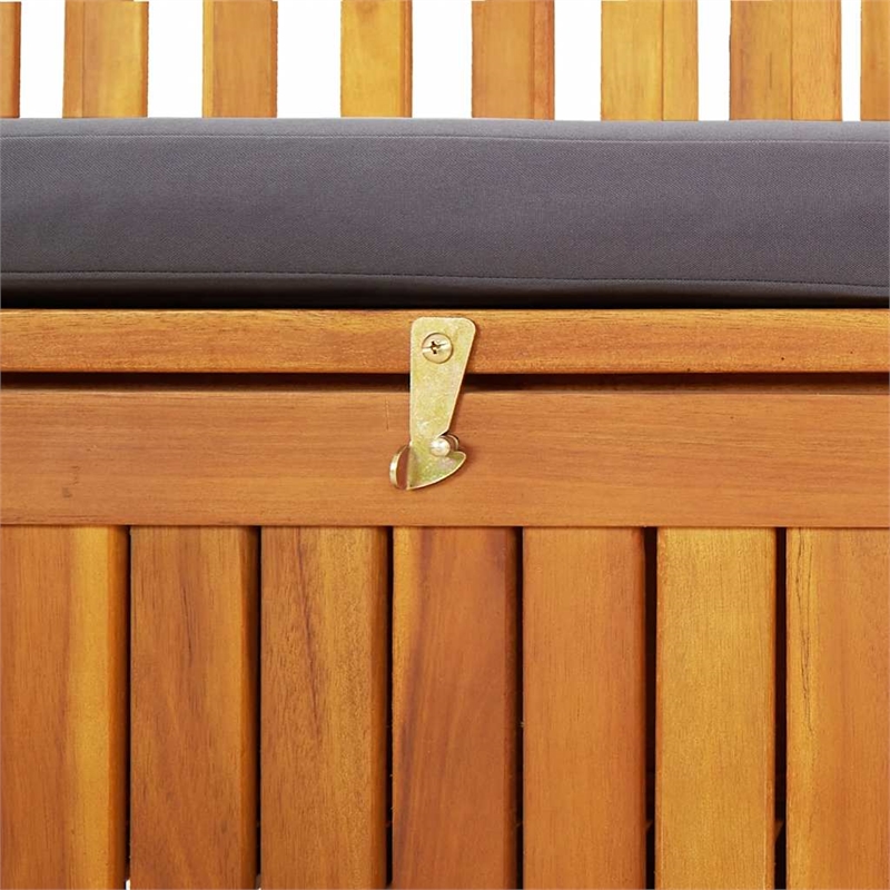 Afuera Living Acacia Wood Storage Bench with Dark Gray Cushion