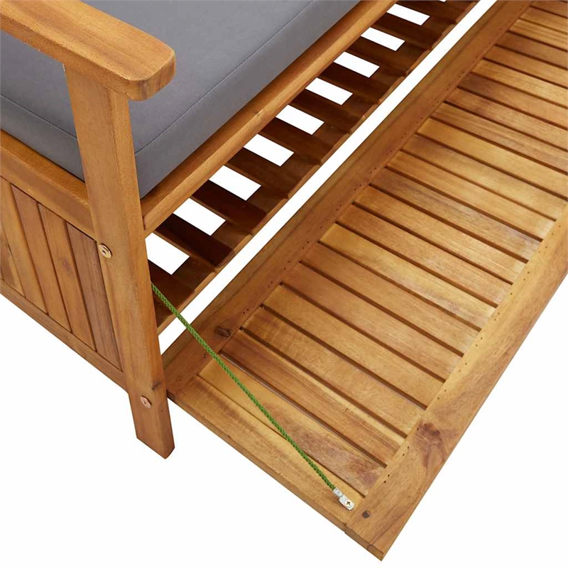 Afuera Living Acacia Wood Storage Bench with Dark Gray Cushion