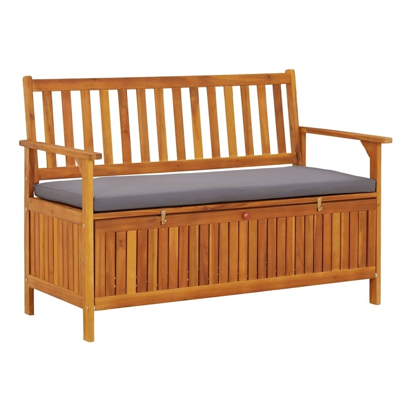 Afuera Living Acacia Wood Storage Bench with Dark Gray Cushion