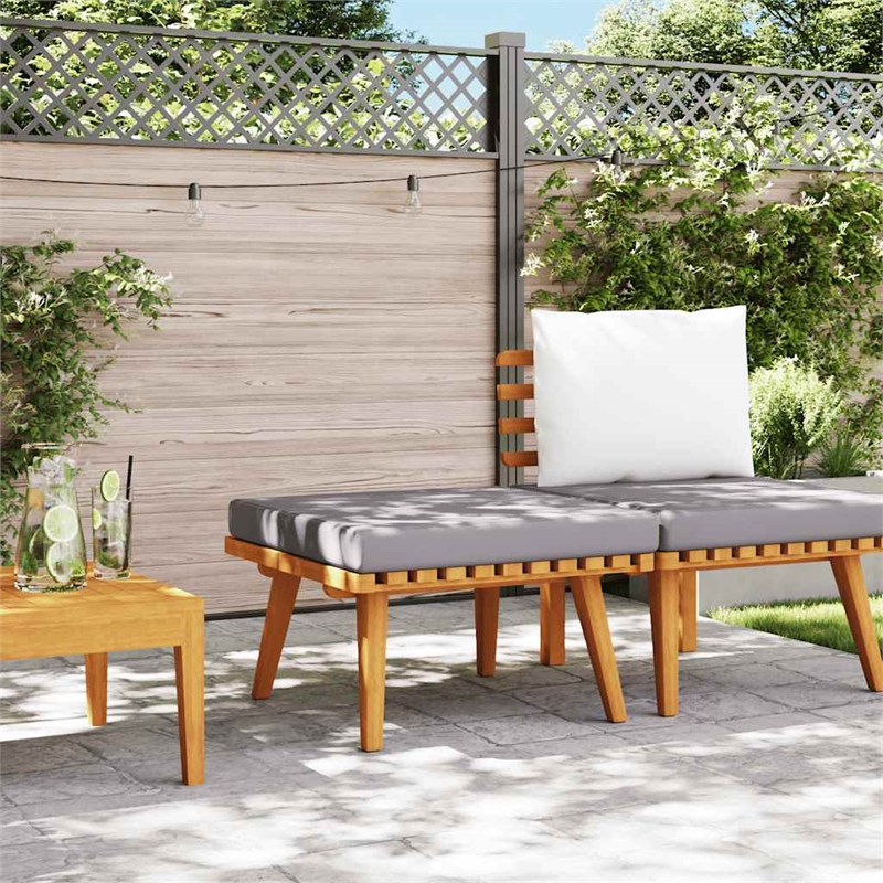 Afuera Living Acacia Wood Garden Footstool with Cushion Dark Grey