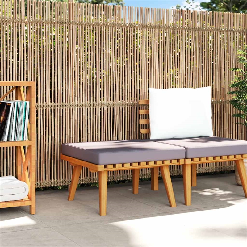 Afuera Living Acacia Wood Garden Footstool with Cushion Dark Grey