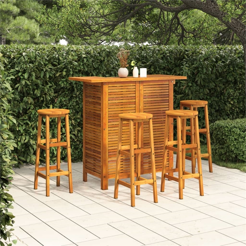 Afuera Living 5-Piece Acacia Wood Bar Set in Natural Finish