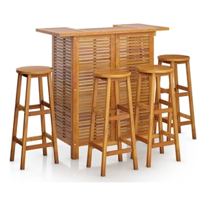 Afuera Living 5-Piece Acacia Wood Bar Set in Natural Finish