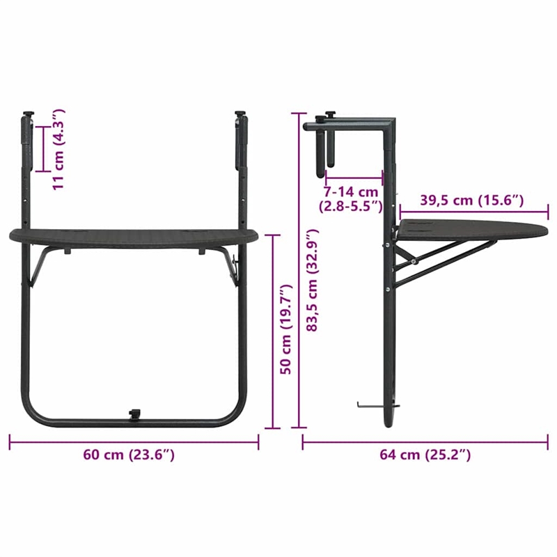 Afuera Living Steel Foldable Balcony Table with Woven Design in Brown