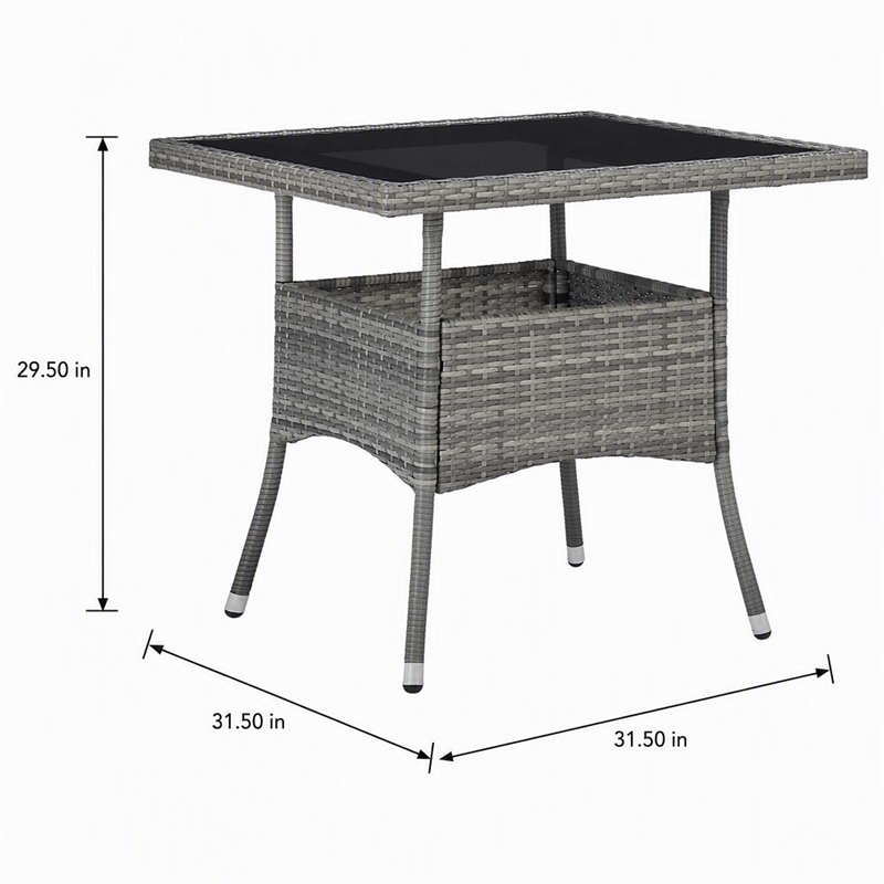 Afuera Living Square 31.5 in Gray Rattan Outdoor Dining Table