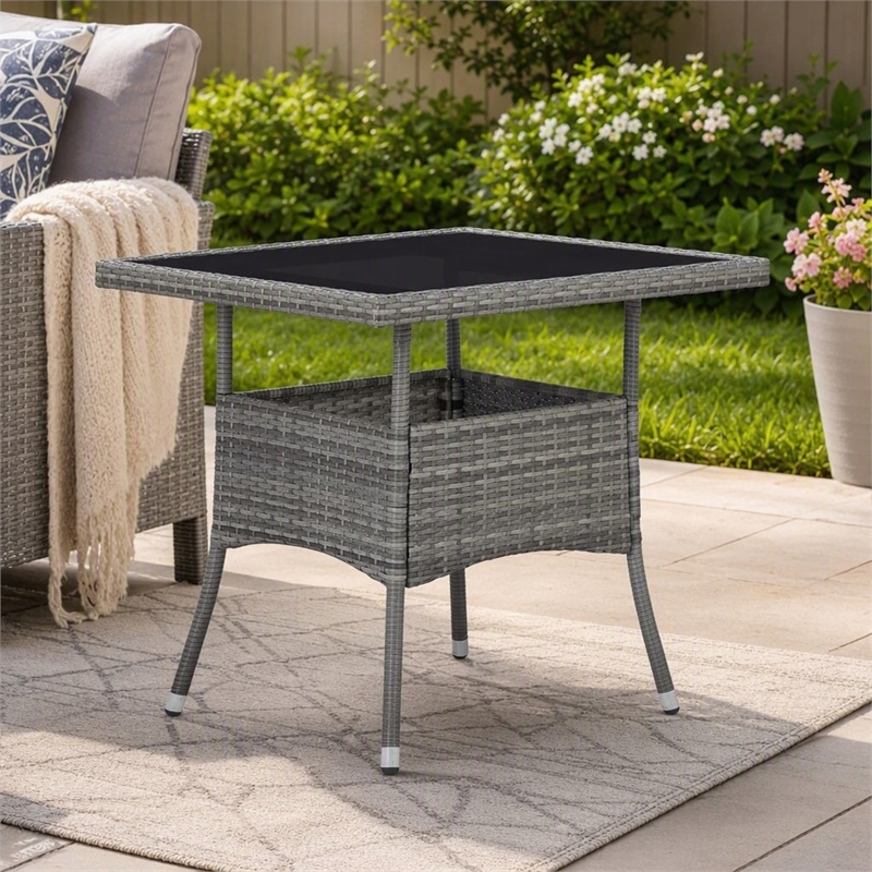 Afuera Living Square 31.5 in Gray Rattan Outdoor Dining Table