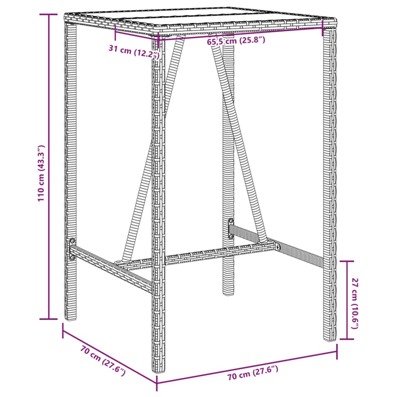 Afuera Living Outdoor Bar Table with Tempered Glass Top in Black/Gray