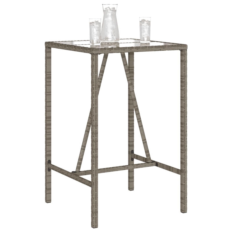 Afuera Living Outdoor Bar Table with Tempered Glass Top in Black/Gray