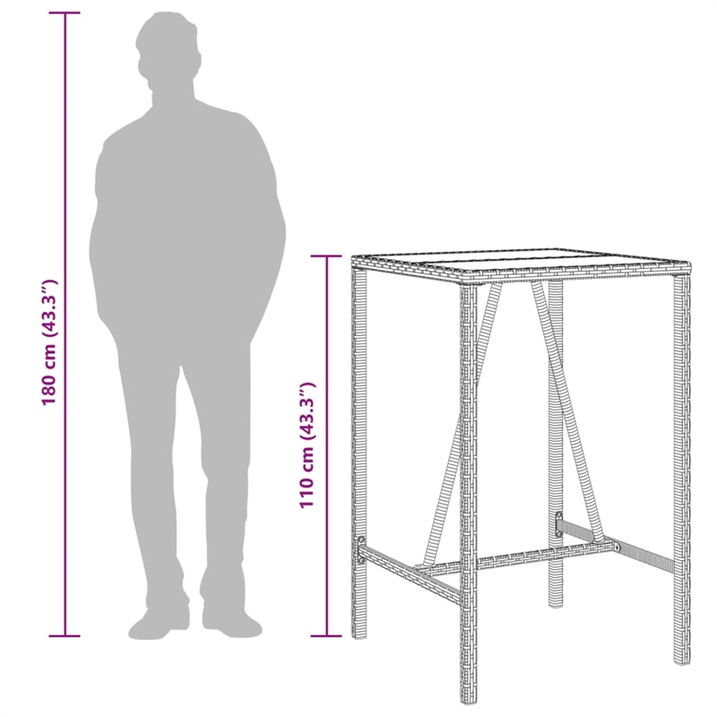 Afuera Living Outdoor Bar Table with Tempered Glass Top in Black/Gray