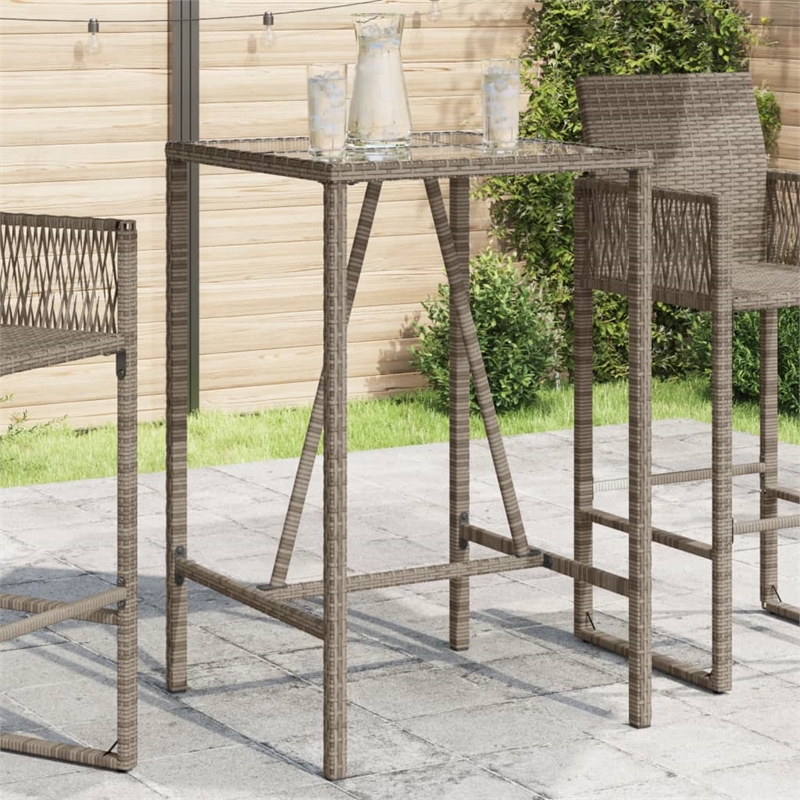 Afuera Living Outdoor Bar Table with Tempered Glass Top in Black/Gray