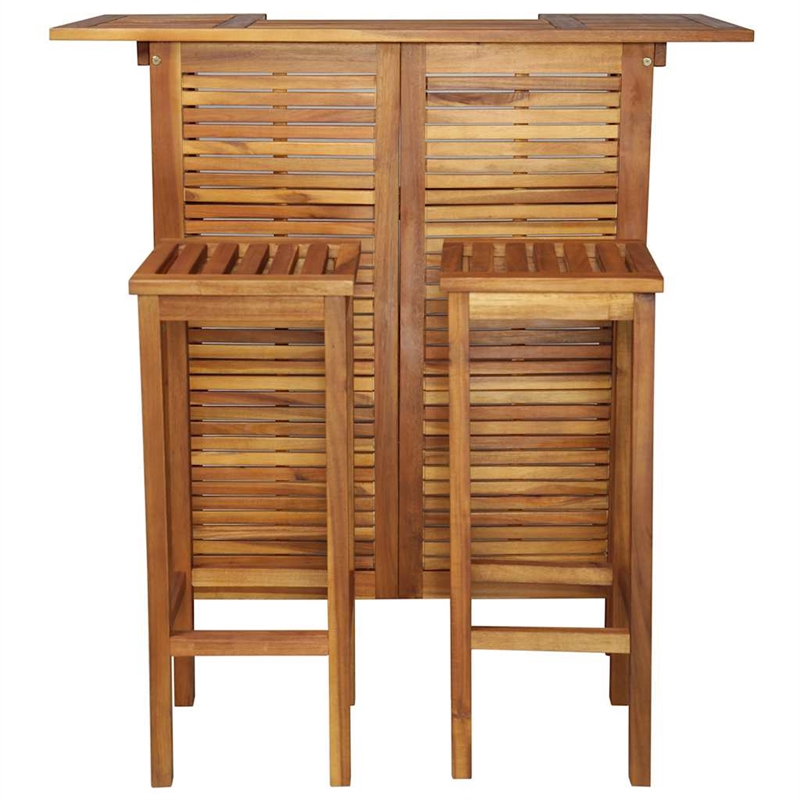 Afuera Living Solid Acacia Bar Table Set with 2 Chairs in Brown