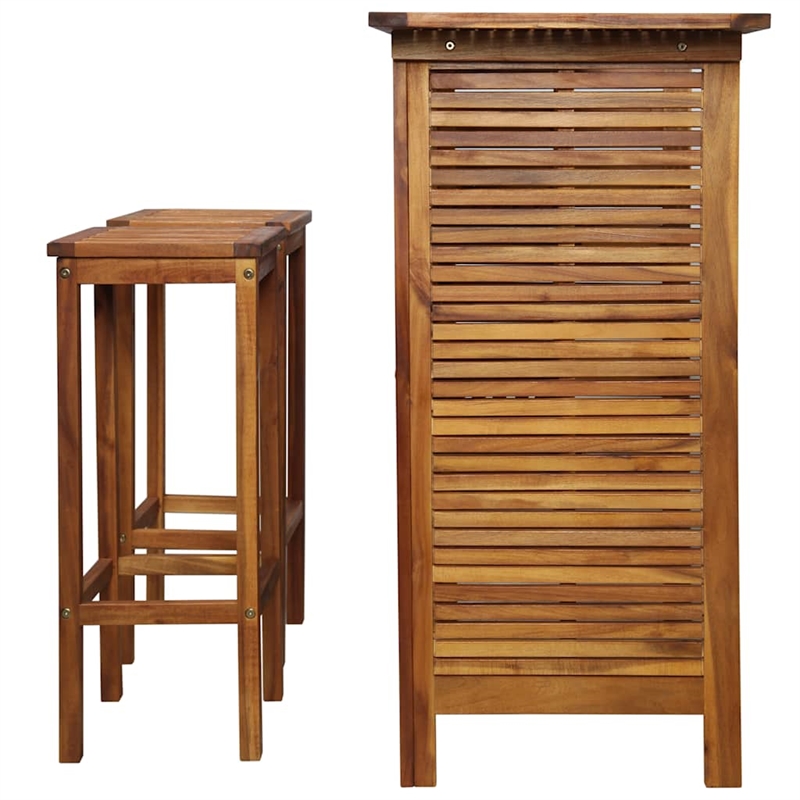 Afuera Living Solid Acacia Bar Table Set with 2 Chairs in Brown
