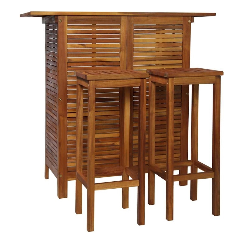 Afuera Living Solid Acacia Bar Table Set with 2 Chairs in Brown
