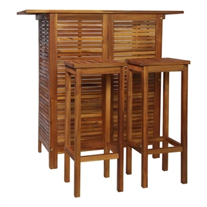 Afuera Living Solid Acacia Bar Table Set with 2 Chairs in Brown