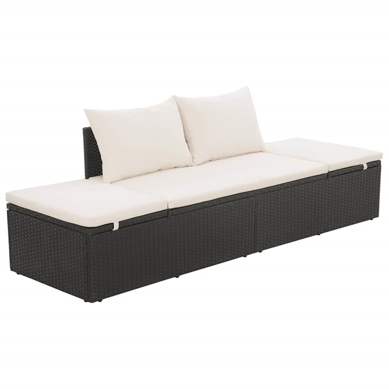 Afuera Living Outdoor Lounge Bed PE Rattan Black with Cushions
