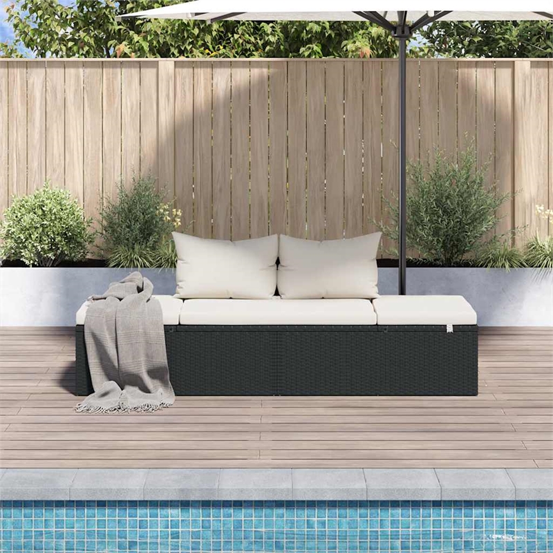 Afuera Living Outdoor Lounge Bed PE Rattan Black with Cushions