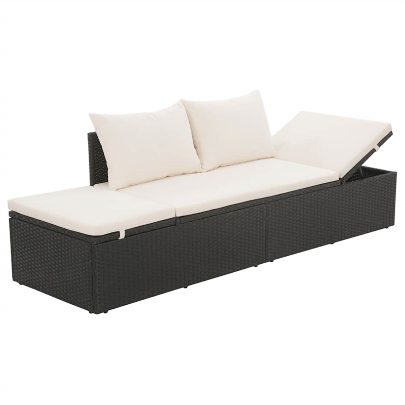 Afuera Living Outdoor Lounge Bed PE Rattan Black with Cushions