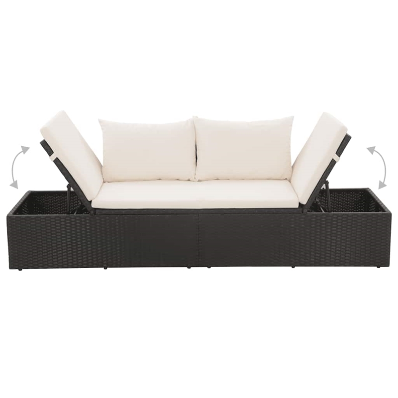 Afuera Living Outdoor Lounge Bed PE Rattan Black with Cushions