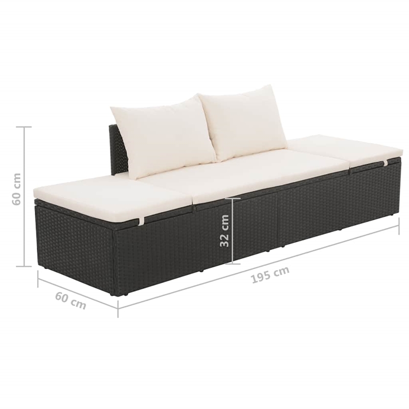 Afuera Living Outdoor Lounge Bed PE Rattan Black with Cushions