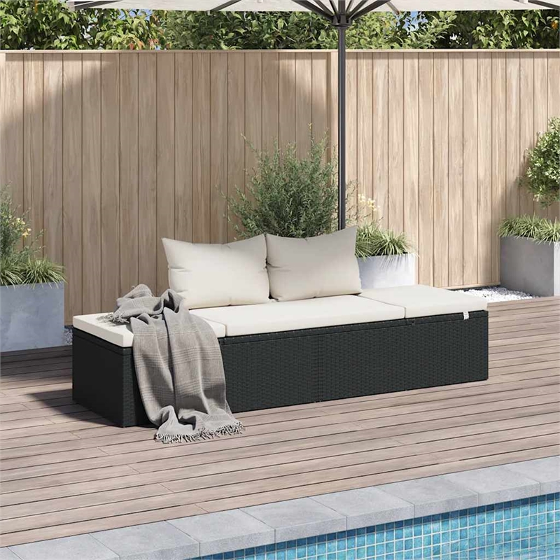 Afuera Living Outdoor Lounge Bed PE Rattan Black with Cushions