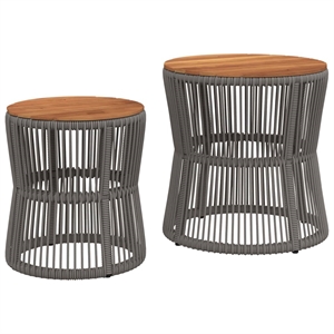 Afuera Living Round PE Rattan Garden Side Table in Gray and Brown