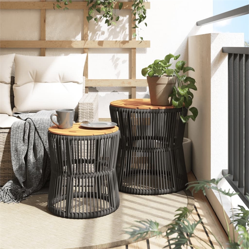 Afuera Living Round PE Rattan Garden Side Table in Gray and Brown