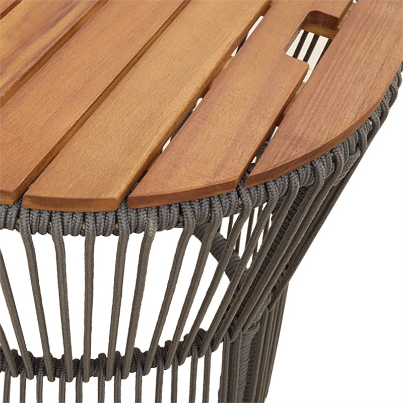 Afuera Living Round PE Rattan Garden Side Table in Gray and Brown