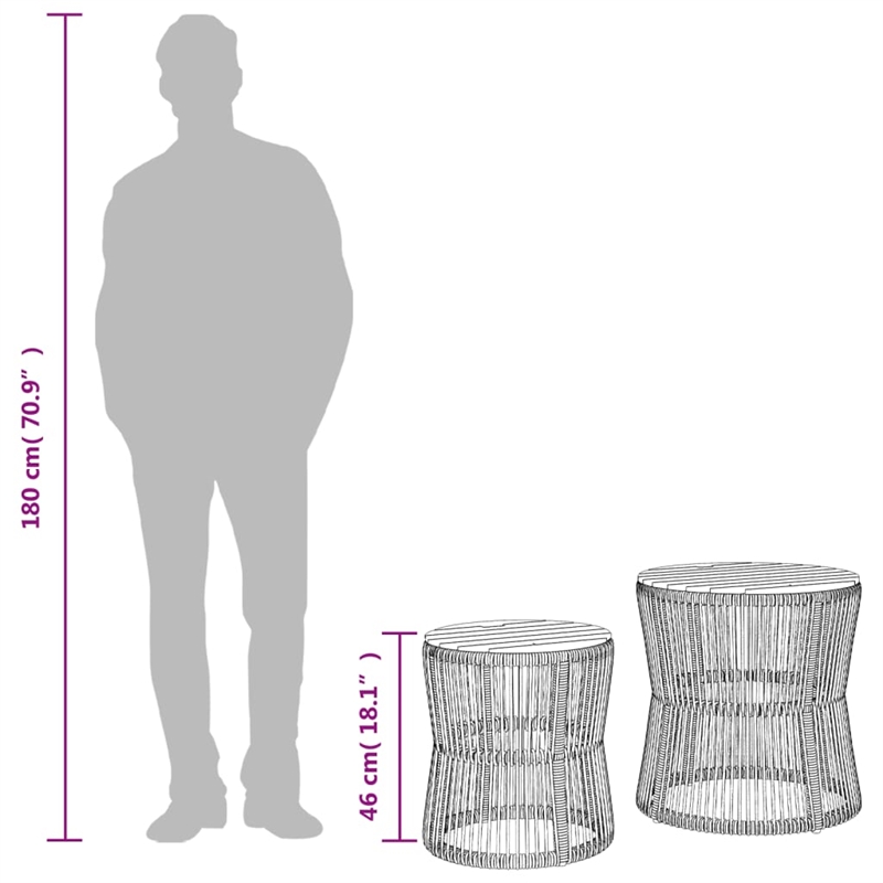 Afuera Living Round PE Rattan Garden Side Table in Gray and Brown