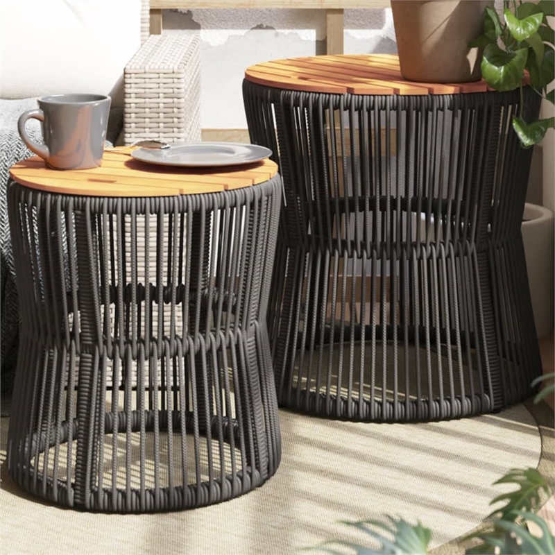 Afuera Living Round PE Rattan Garden Side Table in Gray and Brown
