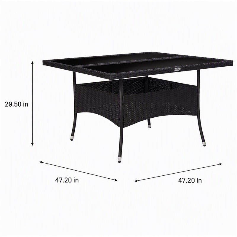 Afuera Living Poly Rattan Garden Table with Glass Top in Black
