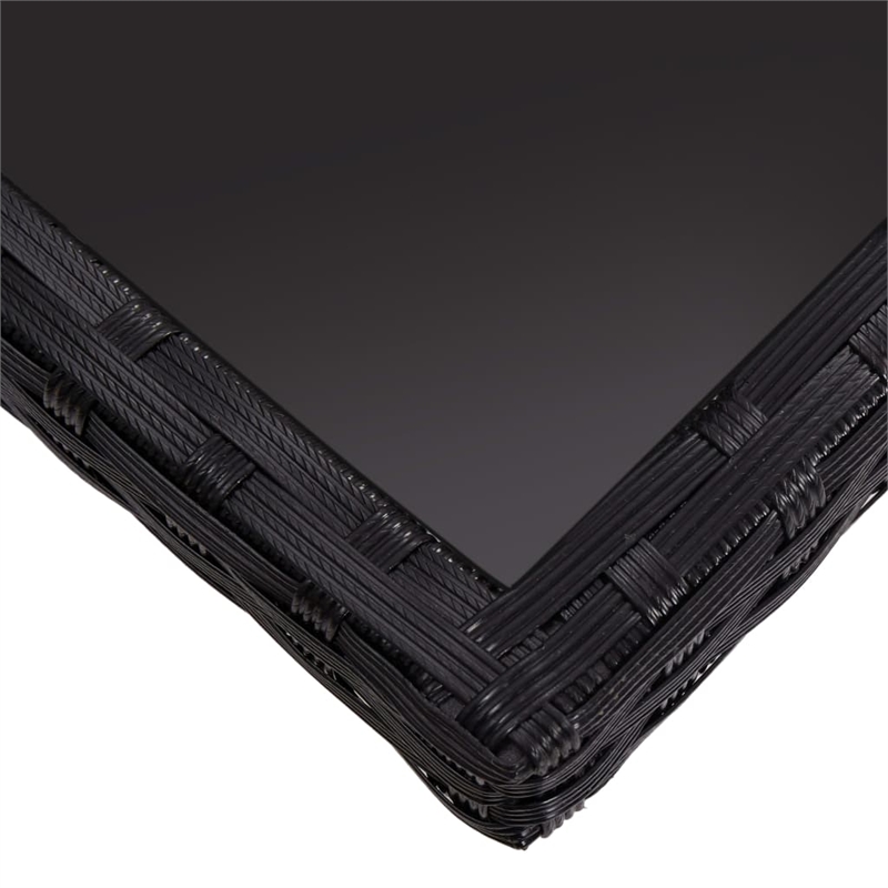 Afuera Living Poly Rattan Garden Table with Glass Top in Black
