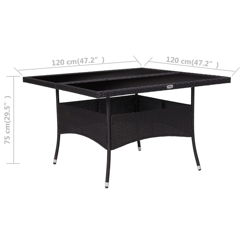 Afuera Living Poly Rattan Garden Table with Glass Top in Black