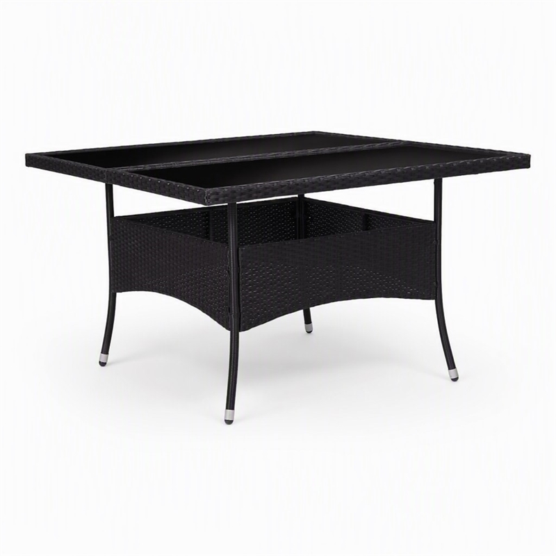 Afuera Living Poly Rattan Garden Table with Glass Top in Black