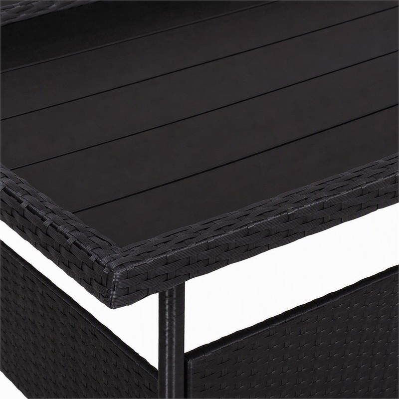 Afuera Living Poly Rattan Garden Table with Glass Top in Black