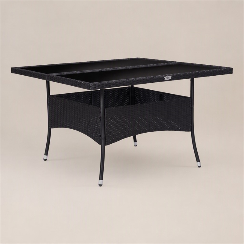 Afuera Living Poly Rattan Garden Table with Glass Top in Black
