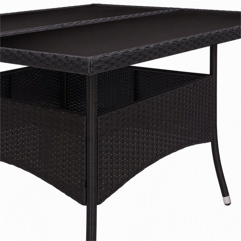 Afuera Living Poly Rattan Garden Table with Glass Top in Black
