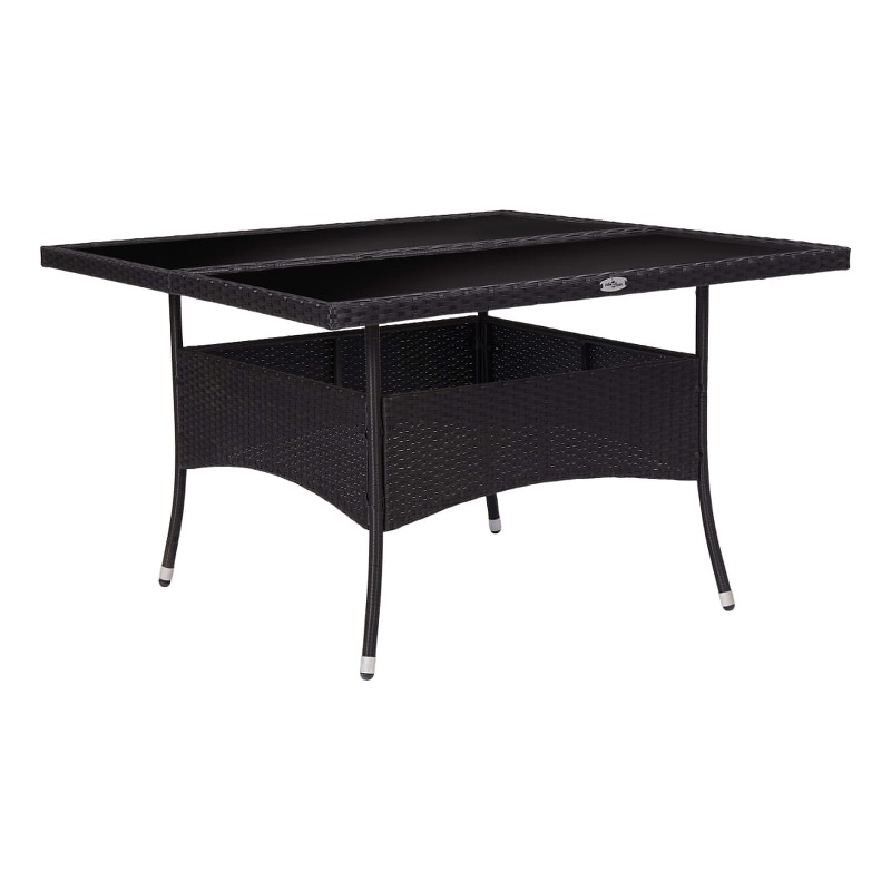 Afuera Living Poly Rattan Garden Table with Glass Top in Black