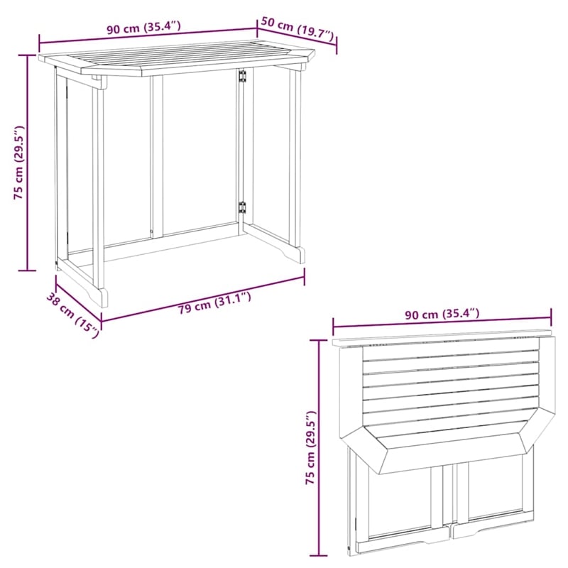 Afuera Living Folding Balcony Table in Solid Gray Acacia Wood