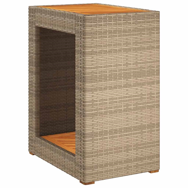 Afuera Living PE Rattan Garden Side Table with Acacia Wood Top in Gray/Brown