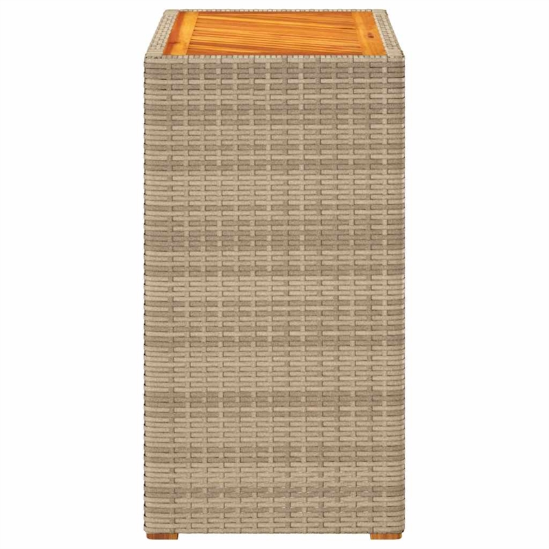 Afuera Living PE Rattan Garden Side Table with Acacia Wood Top in Gray/Brown