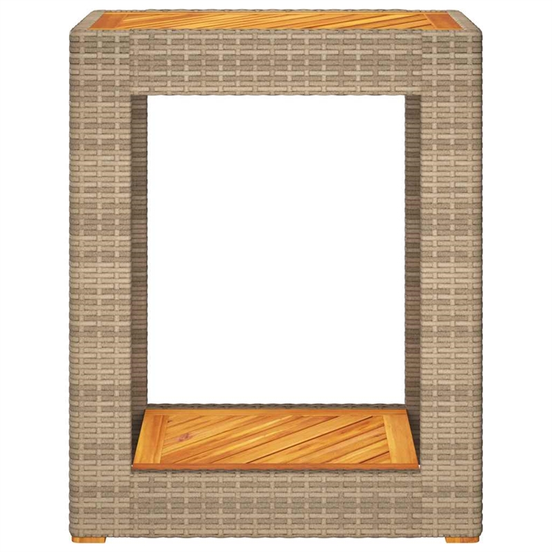 Afuera Living PE Rattan Garden Side Table with Acacia Wood Top in Gray/Brown